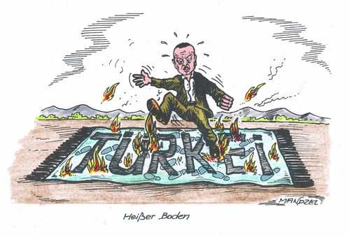 Cartoon: Erdogan in Nöten (medium) by mandzel tagged erdogan,türkei,teppich,flammen,revolte,erdogan,türkei,teppich,flammen,revolte