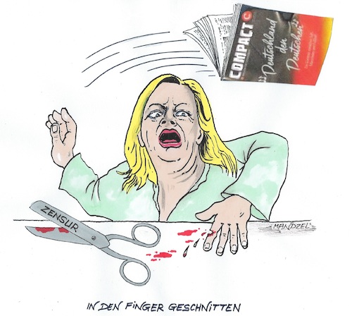 Cartoon: Fehlschlag (medium) by mandzel tagged faeser,deutschland,pressefreiheit,zensur,compact,faeser,deutschland,pressefreiheit,zensur,compact