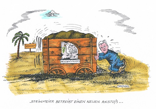 Cartoon: Friedensbemühungen (medium) by mandzel tagged steinmeier,friedensprozess,nahost,zweistaatenlösung,israel,palästinenser,steinmeier,friedensprozess,nahost,zweistaatenlösung,israel,palästinenser