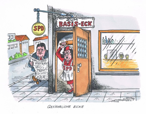 Cartoon: Gefährliche Ecke (medium) by mandzel tagged gabriel,spd,koalitionsvertrag,basis,gabriel,spd,koalitionsvertrag,basis