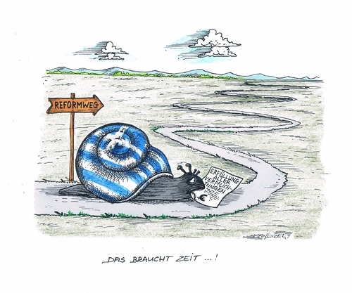 Cartoon: Griechenland braucht Zeit (medium) by mandzel tagged griechenland,reformweg,schneckentempo,griechenland,reformweg,schneckentempo