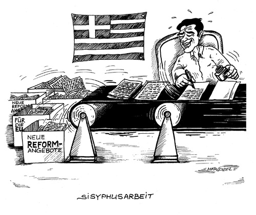 Cartoon: Griechische Refomrvorschläge (medium) by mandzel tagged griechenland,pleite,tsipras,reformvorschläge,dauerarbeit,griechenland,pleite,tsipras,reformvorschläge,dauerarbeit