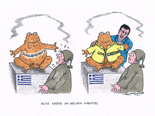 Cartoon: Griechische Umbenennung (medium) by mandzel tagged griechenland,pleite,schulden,schuldenschnitt,umschuldung,tsiprasbegriffsvertauschung,griechenland,pleite,schulden,schuldenschnitt,umschuldung,tsiprasbegriffsvertauschung