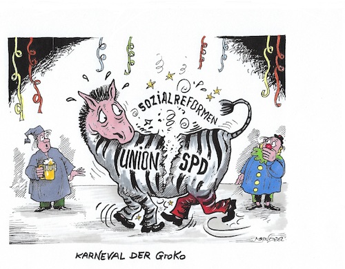 Cartoon: GroKo feiert Karneval (medium) by mandzel tagged spd,union,karnevalstreiben,sozialreformen,spd,union,karnevalstreiben,sozialreformen