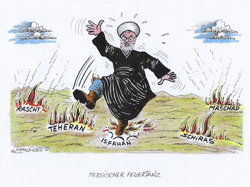 Cartoon: Im Iran ist der Teufel los (medium) by mandzel tagged iran,rohani,demonstrationen,islam,teheran,maschad,schiras,isfahan,iran,rohani,demonstrationen,islam,teheran,maschad,schiras,isfahan