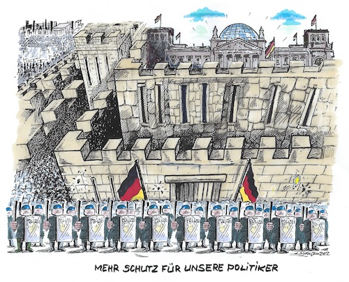 Cartoon: Mehr Schutz für Politiker! (medium) by mandzel tagged politiker,deutschland,angriffe,hass,gesellschaftsspaltung,politiker,deutschland,angriffe,hass,gesellschaftsspaltung
