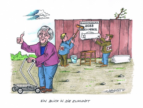 Cartoon: Merkel kandidiert erneut (medium) by mandzel tagged merkel,kanzlerin,kandidatin,zukunftsperspektive,deutschland,bundestagswahlen,merkel,kanzlerin,kandidatin,zukunftsperspektive,deutschland,bundestagswahlen