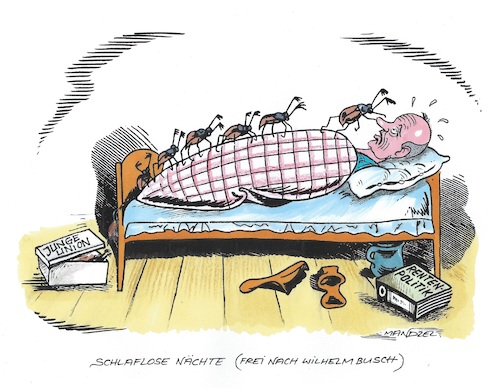 Cartoon: Merz im Albtraum (medium) by mandzel tagged deutschland,rentenpläne,merz,koalition,cdu,spd,unionsspaltung,deutschland,rentenpläne,merz,koalition,cdu,spd,unionsspaltung