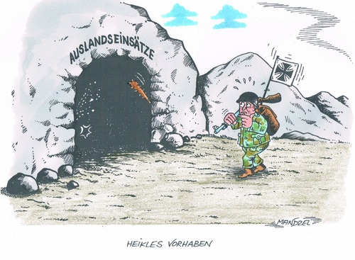 Cartoon: Mission mit ungewissem Ausgang (medium) by mandzel tagged auslandseinsätze,bundeswehr,ausweitung,auslandseinsätze,bundeswehr,ausweitung