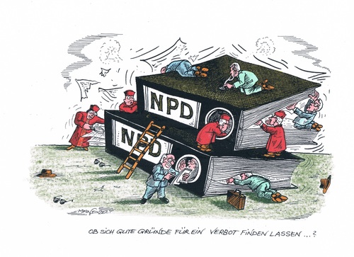 Cartoon: Neues NPD-Verbot (medium) by mandzel tagged verbotsgründen,nach,suche,verfassungsrichter,rechtsradikalismus,verbot,npd,npd,verbot,rechtsradikalismus,verfassungsrichter,suche,nach,verbotsgründen