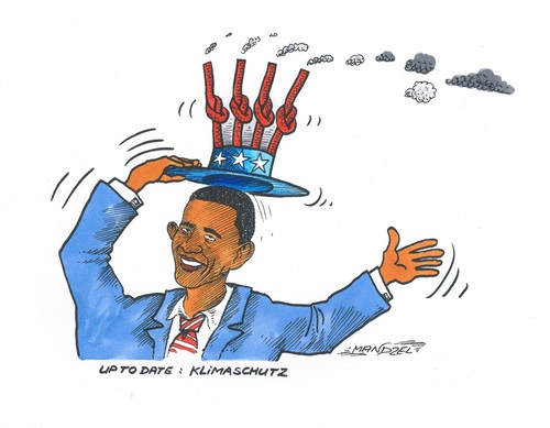 Cartoon: Obama entdeckt den Klimaschutz (medium) by mandzel tagged klimaschutz,obama,usa,schadstoffreduzierung,klimaschutz,obama,usa,schadstoffreduzierung