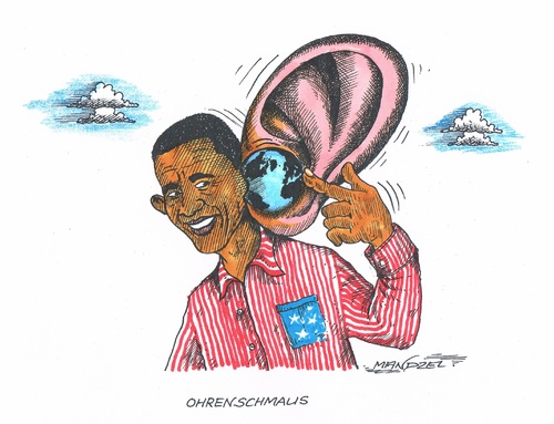 Cartoon: Ohrenschmaus (medium) by mandzel tagged obama,abhörskandal,weltkugel,ohr,obama,abhörskandal,weltkugel,ohr