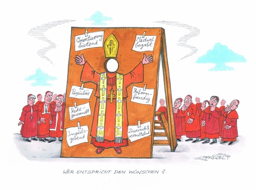 Cartoon: Papstwahl (medium) by mandzel tagged papstwahl,kardinäle,wunschentsprechungen,papstwahl,kardinäle,wunschentsprechungen