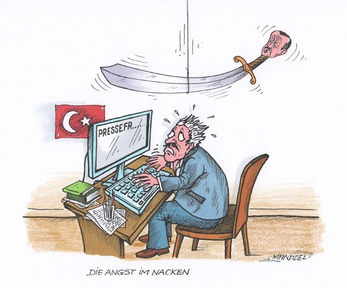 Cartoon: Pressefreiheit in der Türkei (medium) by mandzel tagged türkei,pressefreiheit,menschenrechte,journalisten,gefängnis,kritik,türkei,pressefreiheit,menschenrechte,journalisten,gefängnis,kritik