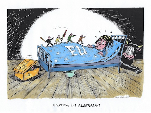 Cartoon: Schlaflose Nächte (medium) by mandzel tagged radikalismus,europa,migranten,straftaten,hetzjagd,angst,meinungsmache,radikalismus,europa,migranten,straftaten,hetzjagd,angst,meinungsmache