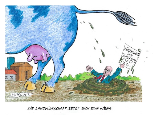 Cartoon: Scholz steckt im Mist (medium) by mandzel tagged bauern,deutschland,dieselsubventionen,demonstrationen,ampel,bauern,deutschland,dieselsubventionen,demonstrationen,ampel