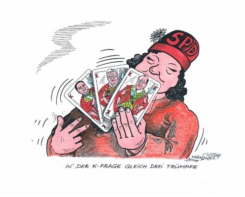 Cartoon: SPD zur K-Frage (medium) by mandzel tagged spd,frage,trumpfkarten,steinmeier,steinbrück,gabriel,spd,steinmeier,steinbrück