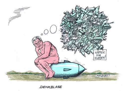 Cartoon: Steinmeier in Gedanken (medium) by mandzel tagged denker,steinmeier,waffenhilfe,kurden,kurden,waffenhilfe,steinmeier,denker
