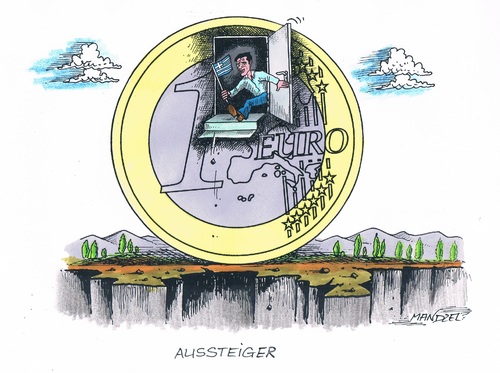 Cartoon: Tsipras verlässt den Euro (medium) by mandzel tagged griechenland,tsipras,euro,pleite,abgrund,griechenland,tsipras,euro,pleite,abgrund