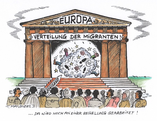 Cartoon: Verteilung der Migranten (medium) by mandzel tagged migranten,eu,verteilung,quoten,diskussionen,streit,migranten,eu,verteilung,quoten,diskussionen,streit