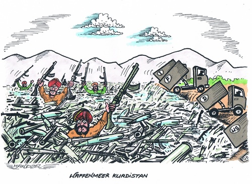 Cartoon: Waffen bis zum Halse (medium) by mandzel tagged waffenlieferungen,kurden,is,nordirak,waffenlieferungen,kurden,is,nordirak