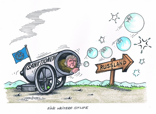 Cartoon: Weiche Vergeltung (medium) by mandzel tagged russland,merkel,sanktionen,seifenblasen,russland,merkel,sanktionen,seifenblasen
