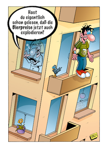 Cartoon: Bierpreise (medium) by stefanbayer tagged bier,alkohol,preis,bierpreis,brauerei,explodieren,balkon,runterspringen,inflation,preissteigerung,wirtschaft,konsum,bay,stefanbayer