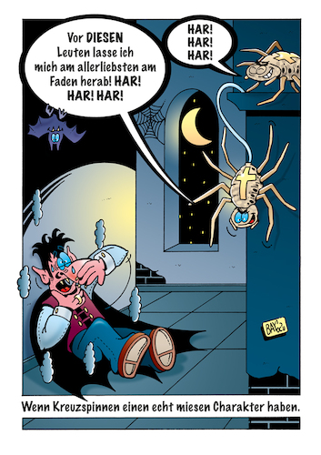 Cartoon: Kreuzspinnen (medium) by stefanbayer tagged spinnen,kreuzspinnen,spinnennetz,vampire,kreuz,charakter,herablassen,stefanbayer,bay,arachniden