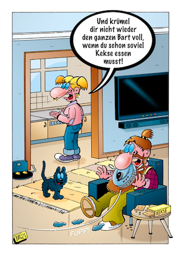 Cartoon: Saugbot (medium) by stefanbayer tagged saugbot,saugroboter,ai,ki,saugen,bart,hipster,krümel,krümeln,vollkrümeln,katze,bay,stefanbayer,essen,kekse