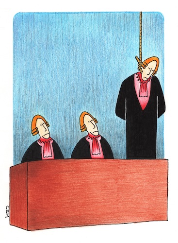 Cartoon: punishment (medium) by cemkoc tagged punishment,cem,koc,judge,judgment,trial,court,mahkeme,hakim,hukuk,avukat,yarg,yarglama