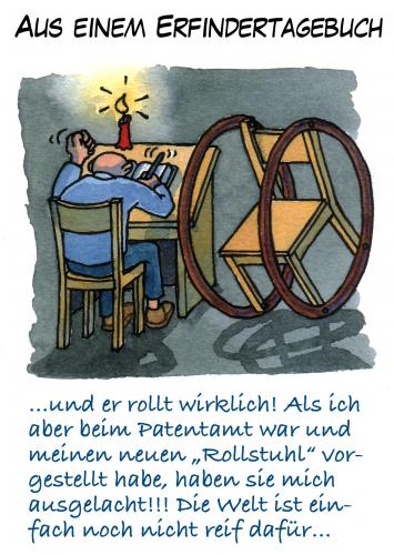 Cartoon: Rollstuhl-Erfinder (medium) by Andreas Pfeifle tagged erfindung,erfinder,rollstuhl