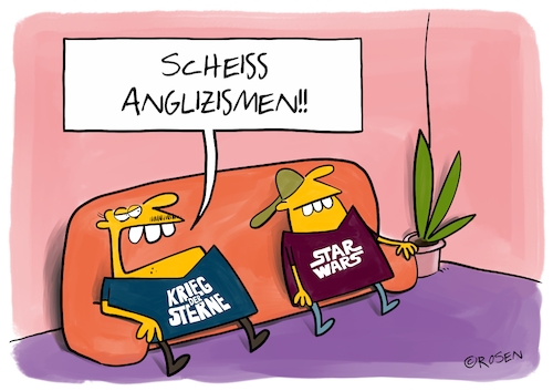 Cartoon: Anglizismen (medium) by Holga Rosen tagged anglizismen,popkultur,generationenkonflikt,kino,anglizismen,popkultur,generationenkonflikt,kino