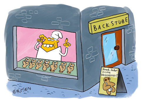 Cartoon: Backstube (medium) by Holga Rosen tagged bäckerei,weckmänner,rosinen,popel,bäckerei,weckmänner,rosinen,popel