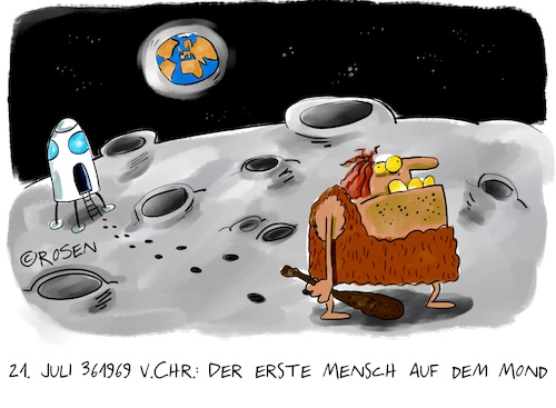 Cartoon: Der erste Mensch auf dem Mond (medium) by Holga Rosen tagged urmensch,steinzeit,weltraum,mondlandung,mond,rakete,urmensch,steinzeit,weltraum,mondlandung,mond,rakete