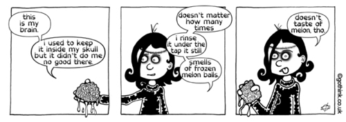 Cartoon: Donna Chaotic (medium) by gothink tagged goth,punk,rock,girl,teen,cartoon,comic,strip,brain,lobotomy,melon