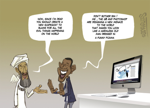 Cartoon: The new menace to the world (medium) by cosmicomix tagged obama,osama,bin,laden,twitter,internet,censorship,the
