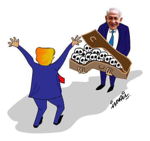 Cartoon: Gift for Trump (medium) by ismail dogan tagged gaza