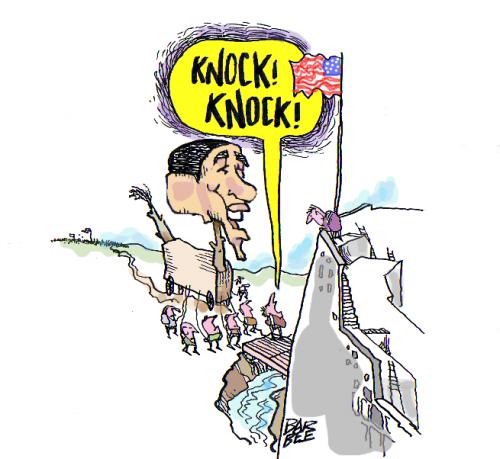 Cartoon: CAUTION O GATE KEEPER (medium) by barbeefish tagged obama