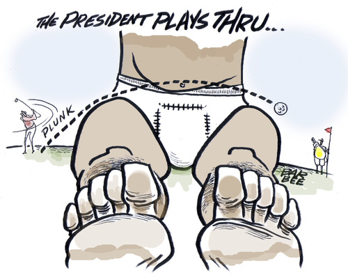 Cartoon: crises golf (medium) by barbeefish tagged obama