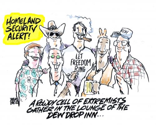 Cartoon: homeland security (medium) by barbeefish tagged extremists
