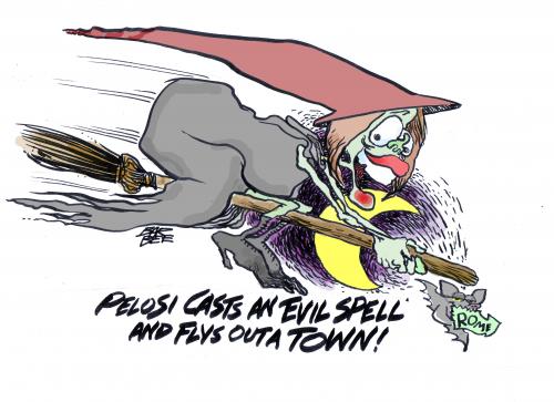 Cartoon: madam SPEAKER votes and scoots (medium) by barbeefish tagged stimulus