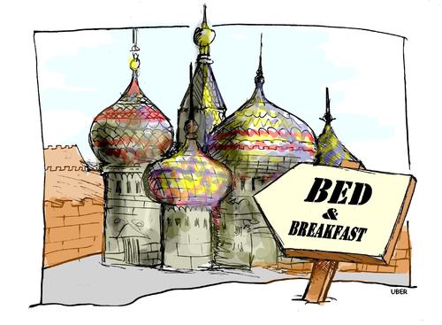 Cartoon: BREAKFEST AT PUTIN S (medium) by uber tagged berlusconi,putin,italy,russia,bed,silvio berlusconi,wladimir putin,russland,italien,bed and breakfast,besuch,silvio,berlusconi,wladimir,putin,bed,and,breakfast