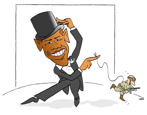 Cartoon: DANCE WITH ME (medium) by uber tagged afghanistan,obama,war,barack obama,usa,amerika,krieg,militär,afghanistan,barack,obama