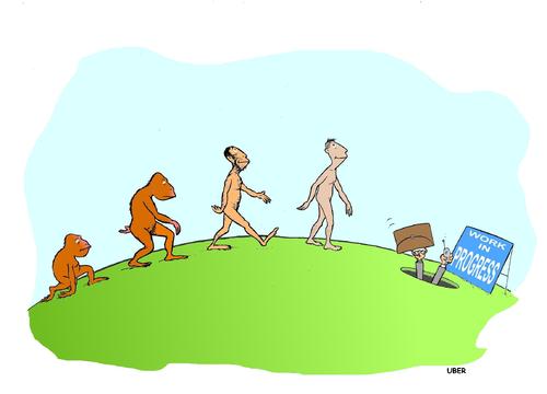 Cartoon: HUMAN EVOLUTION (medium) by uber tagged charles darwin,evolution,menschheit,menschen,entwicklung,fortschritt,charles,darwin