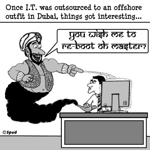 Cartoon: Arabian IT (medium) by cartoonsbyspud tagged taylor,paul,business,finance,it,marketing,outsourced,life,office,recruitment,hr,spud,cartoon