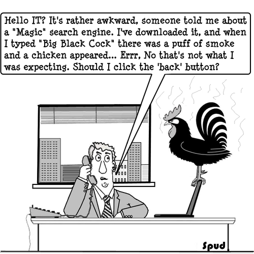 Cartoon: Magic Search Engine (medium) by cartoonsbyspud tagged cartoon,spud,hr,recruitment,office,life,outsourced,marketing,it,finance,business,paul,taylor,cartoon,spud,office,life,it,paul,taylor,internet,search,engine,magic,cock,black