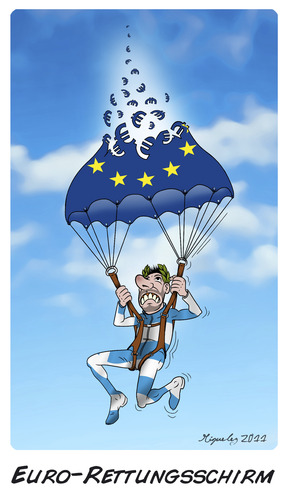 Cartoon: Euro-Rettungsschirm (medium) by Miguelez tagged eurorettungsschirm,rettungsschirm,euro,schirm,banken,griechenland,politiker,stabilität,staatsbankrott