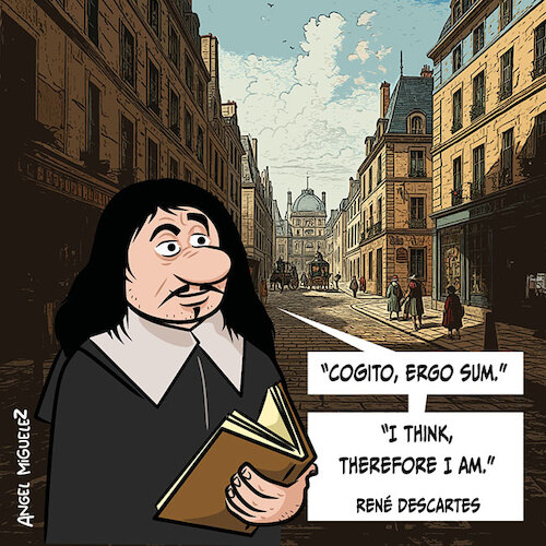 Cartoon: Rene Descartes (medium) by Miguelez tagged descartes,philosophy