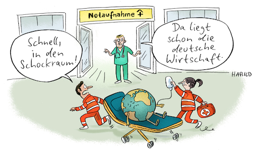 Cartoon: Notaufnahme (medium) by habild tagged erderwärmung,klimawandel,klimakrise,wirtschartskrise,wirtschaftsabschwung,depression,kollaps,erde,klimanotstand,rezession,erderwärmung,klimawandel,klimakrise,wirtschartskrise,wirtschaftsabschwung,depression,kollaps,erde,klimanotstand,rezession