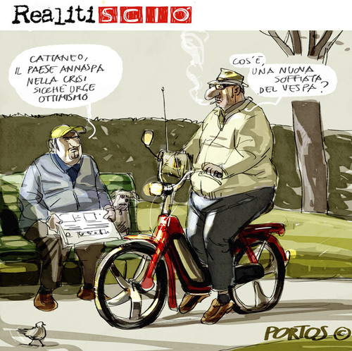 Cartoon: bel paese (medium) by portos tagged crisi,bruno,vespa,ottimismo